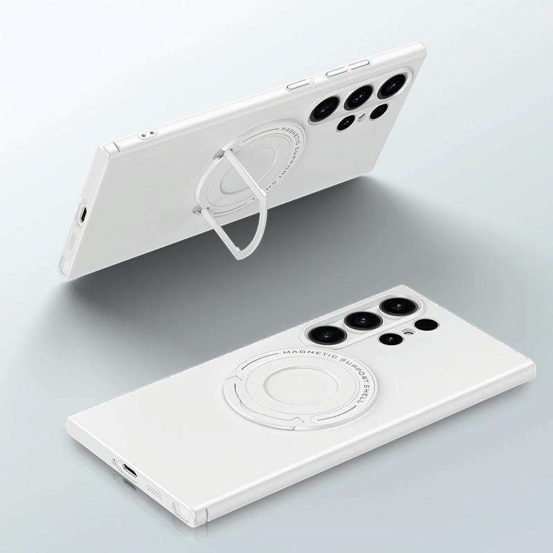 For Samsung Galaxy S24 Ultra 5G Matte Magsafe Magnetic Phone Case with Trolley Holder(White)