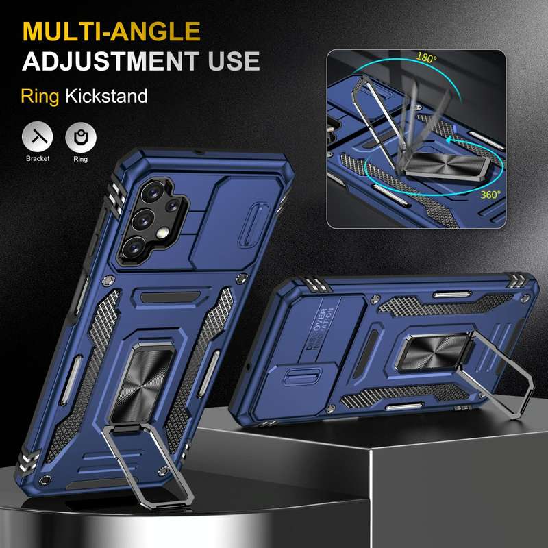 For Samsung Galaxy A32 5G Armor PC + TPU Camera Shield Phone Case(Navy Blue)