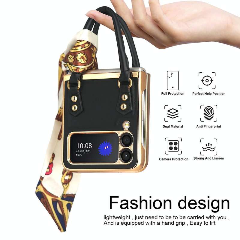For Samsung Galaxy Z Flip3 5G GKK Handbag Design Leather + PC Phone Case(Black)