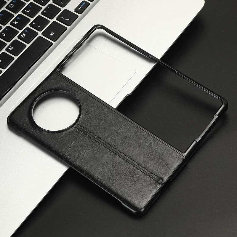 For Tecno Phantom V Fold Cow Pattern Sewing Back Cover Phone Case(Black)