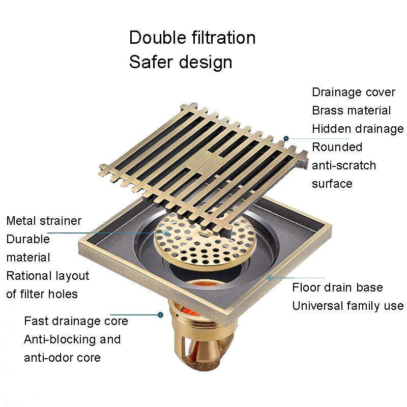Full Copper Odor Proof Floor Drain, Style: K7006 Bronze Dual Use+Straight Row