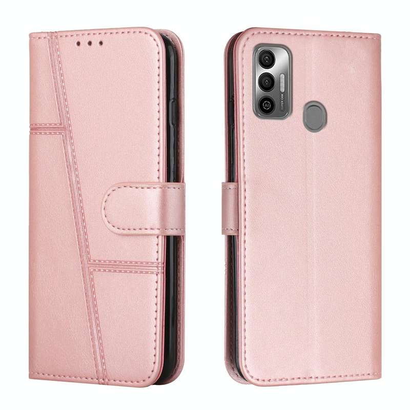 For Tecno Spark 7 / 7T Stitching Calf Texture Buckle Leather Phone Case(Pink)