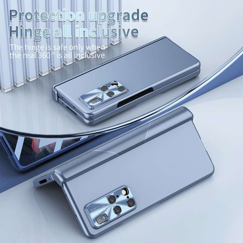 For Huawei Mate X2 Electroplating Hinged Folding Phone Case with S Pen Fold Edtion(Blue)
