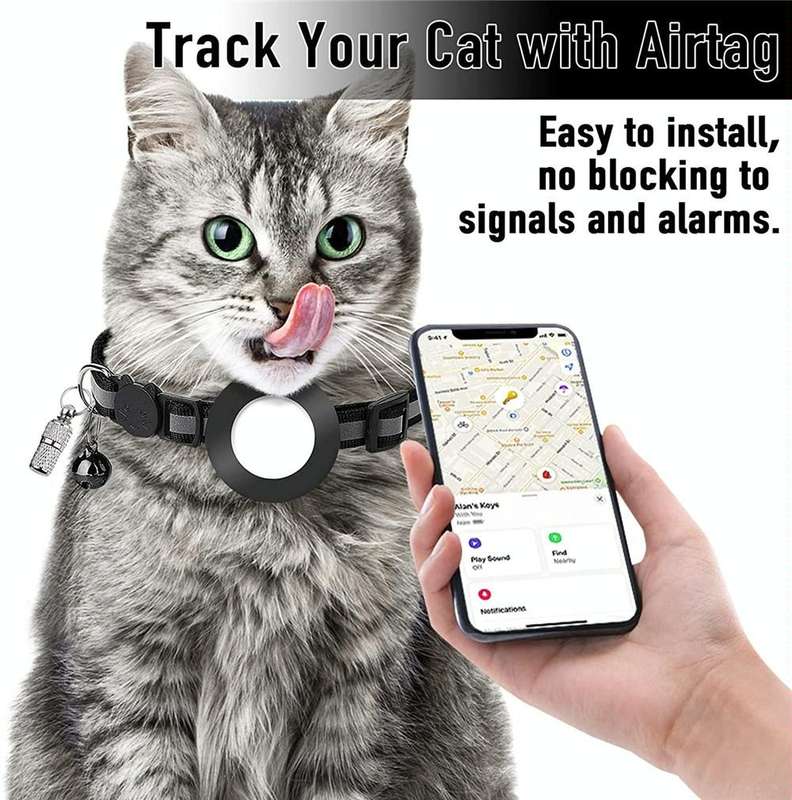 Pet Anti Lost Address Pendant Collar with Bell for Airtag(Pink)