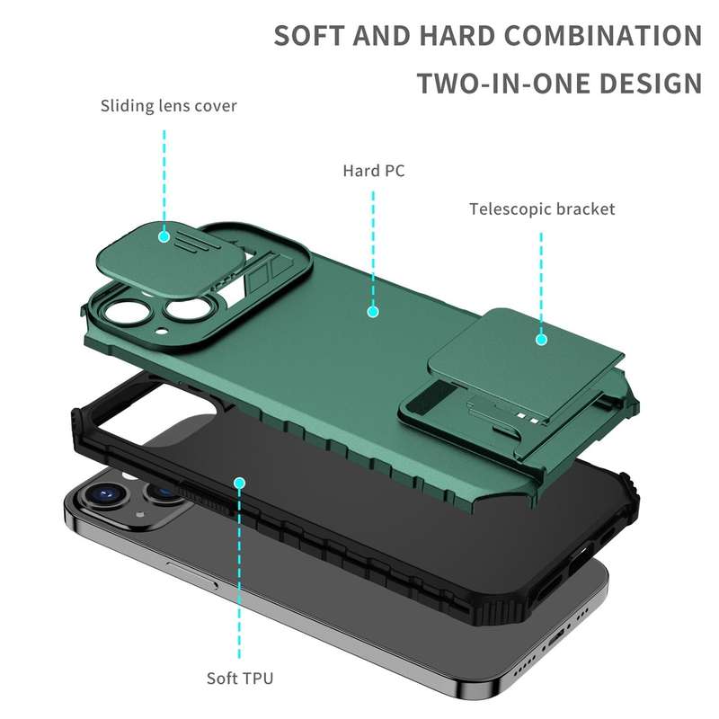 For Samsung Galaxy S21 FE 5G Stereoscopic Holder Sliding Camshield Phone Case(Green)