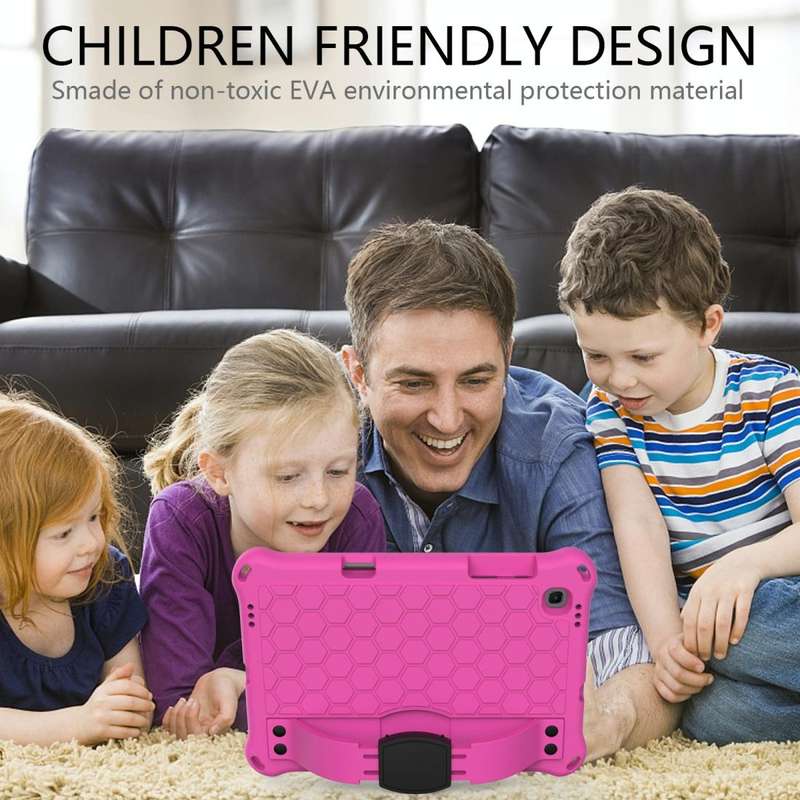 For Samsung Galaxy Tab S6 Lite P610 Honeycomb EVA + PC Shockproof Case with Strap(RoseRed+Black)