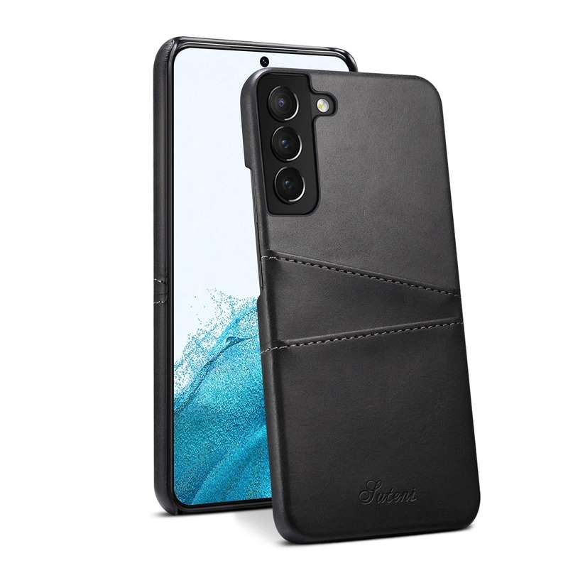 For Samsung Galaxy S22 Calf Texture Back Protective Phone Case with Card Slots(Black)