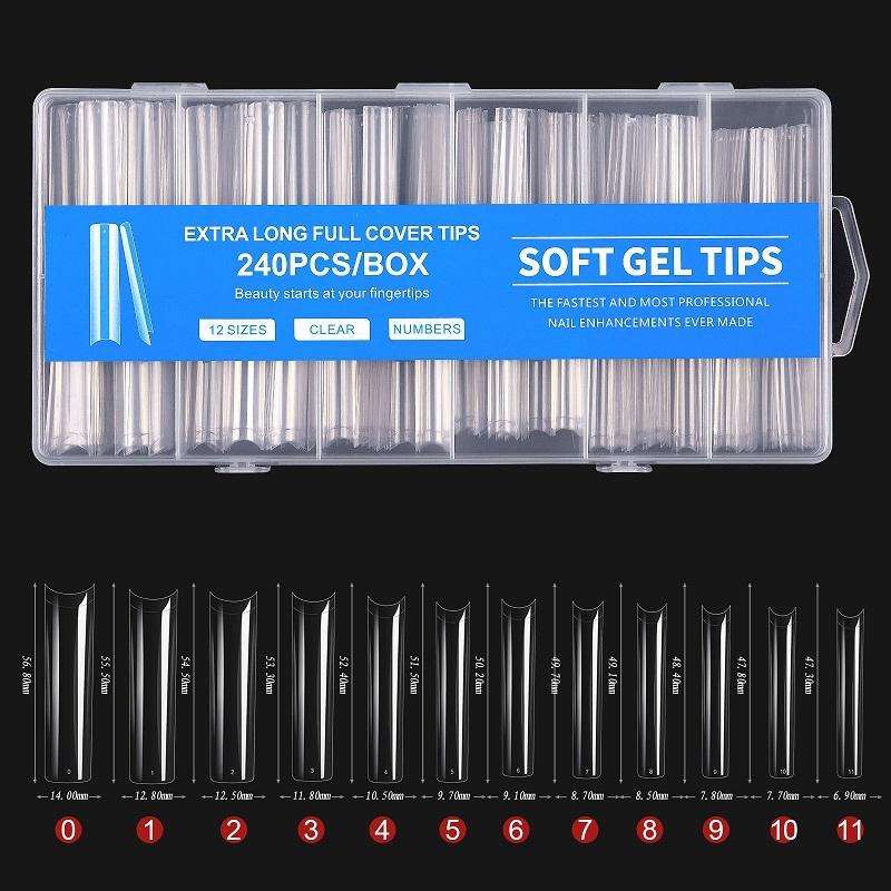 240 PCS/Box Thin Soft Transparent Nail Pieces, Shape: Extra Long Hose Nails