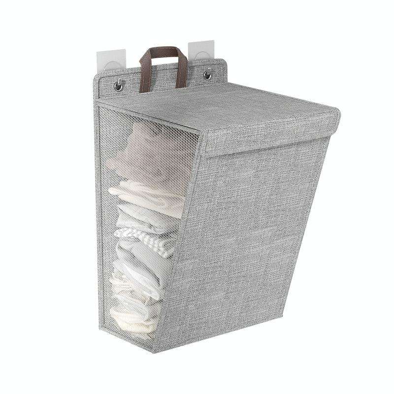 Foldable Hanging Laundry Basket Dirty Clothes Organiser with Lid, Color: Beige 45 x 35 x 10cm