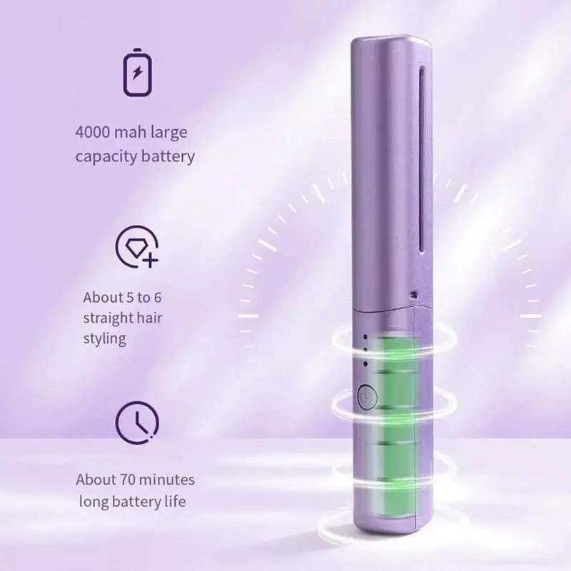 2 In 1 Portable USB Rechargeable Hair Curler Dual Usage Hair Straightening Comb(Purple)