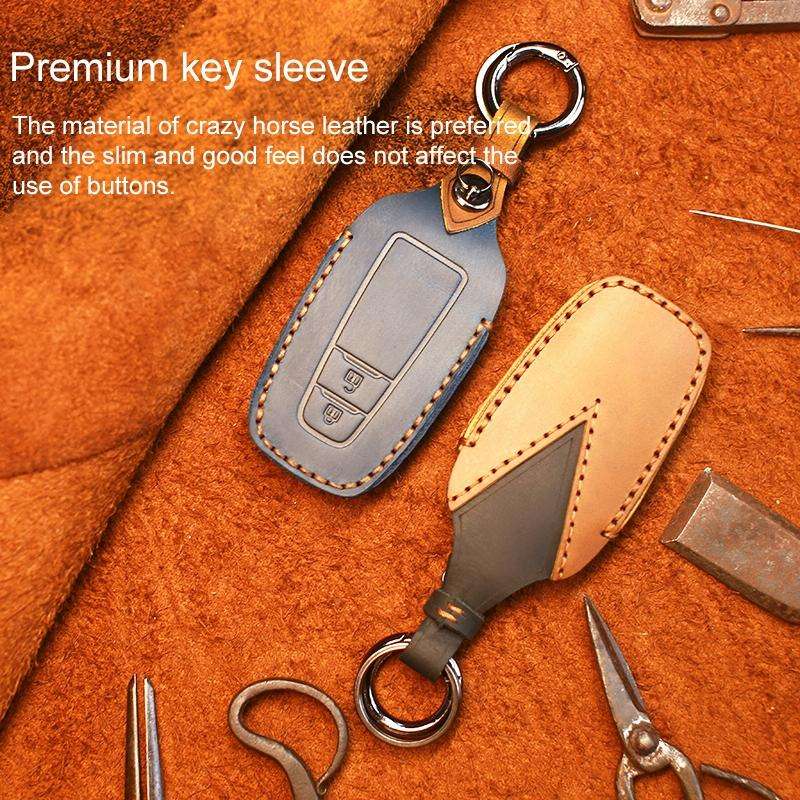 For Toyota Car Cowhide Leather Key Protective Cover Key Case, Three Keys Version (Brown)