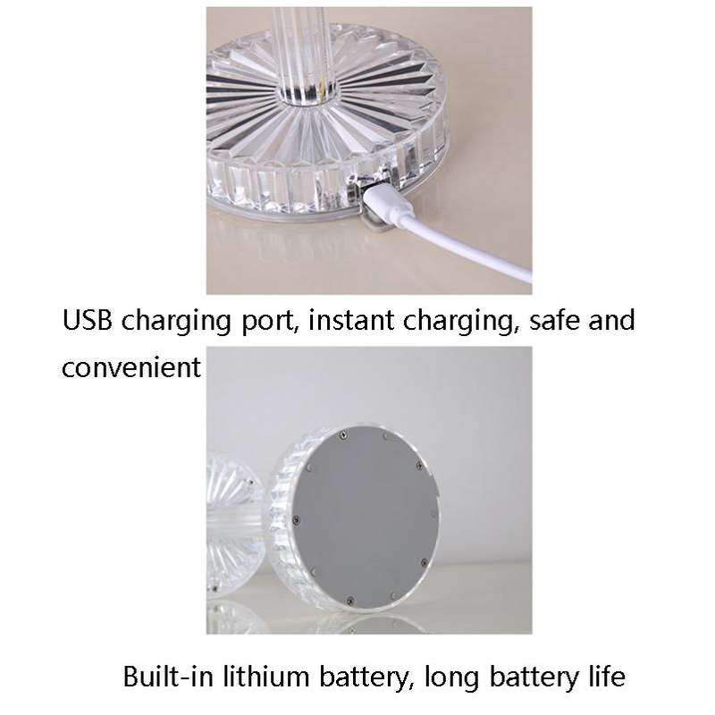 USB Charging Touch Diamond Crystal Table Lamp, Specification: USB Charging(Tri-tone Light)(Transp...