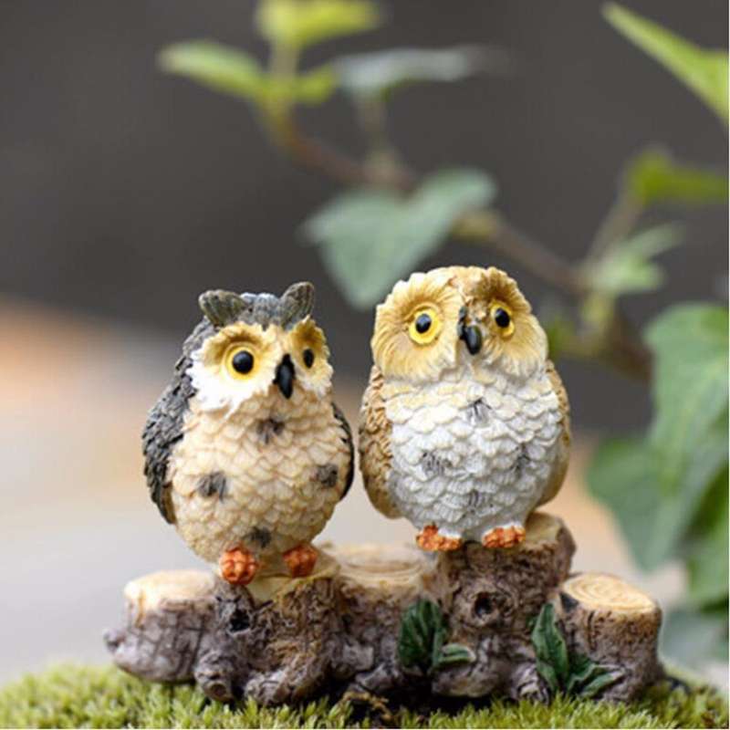 2 PCS Moss Micro Landscape Creative Resin Mini Owl OrnamentRandom Color Delivery