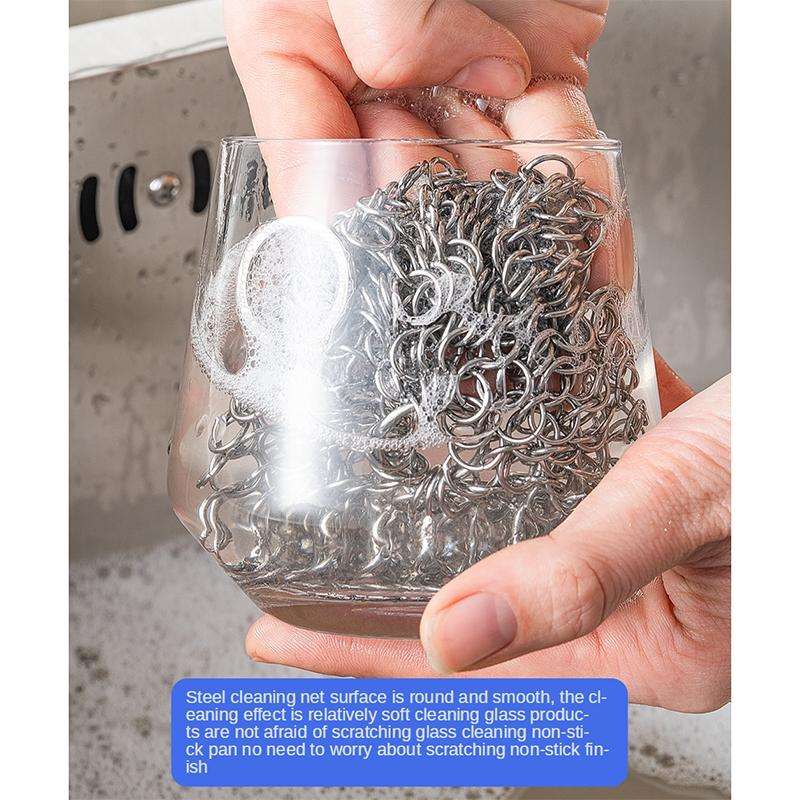 Stainless Steel Square Cast Iron Cleaner Pot Brush Scrubber Home Cookware Kitchen Cleaning Tool, ...
