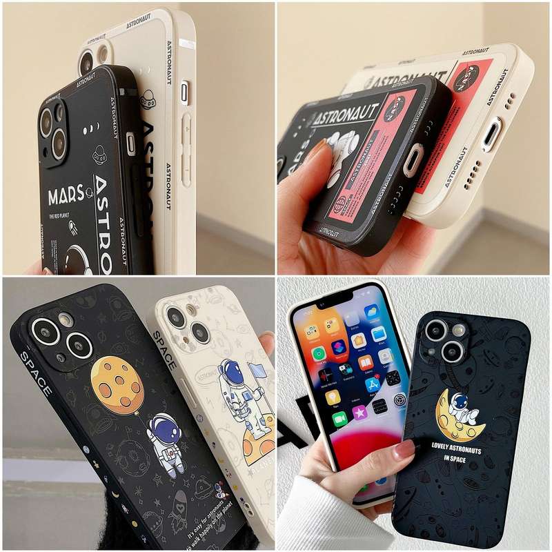For Samsung Galaxy A14 Astronaut Pattern Silicone Straight Edge Phone Case(Mars Astronaut-White)