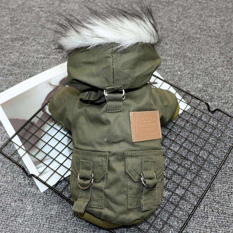 Thick Dog Clothes Pet Fur Vollar Hood Autumn Winter Cotton Coat, Color: Green(S)