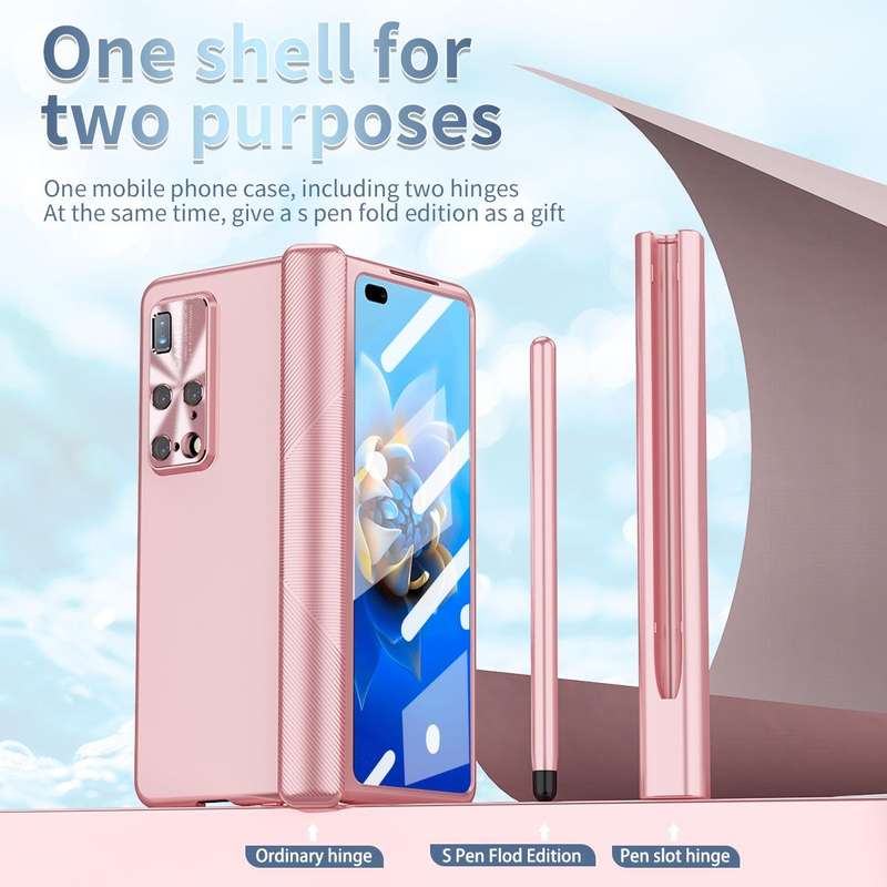 For Huawei Mate X2 Electroplating Hinged Folding Phone Case with S Pen Fold Edtion(Pink)