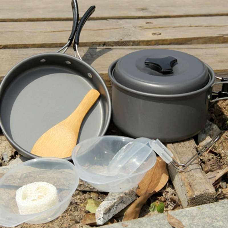 DS-500 Outdoor Camping Ultra Light Weight 15 Piece Cookware Stackable Set for 4-5 People, Size: L...
