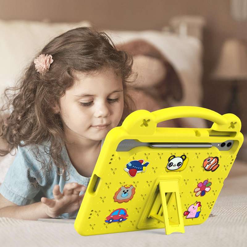 For Samsung Galaxy Tab S9 FE+ 12.4 X610N Handle Kickstand Children EVA Shockproof Tablet Case(Yel...