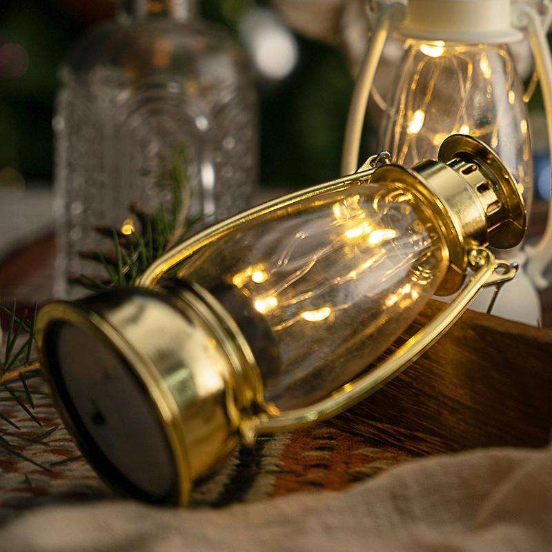 Retro Lantern Table Decoration Christmas Scene Decoration Simulation Oil Lamp(White)