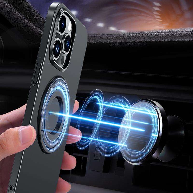 For iPhone 14 Pro Matte Magsafe Magnetic Phone Case with Trolley Holder(Black)