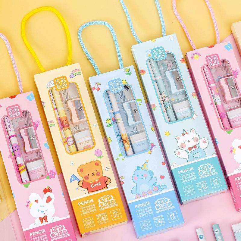 10 Sets Handheld Stationery Set Gift Box Student Prizes(Random Color Delivery)