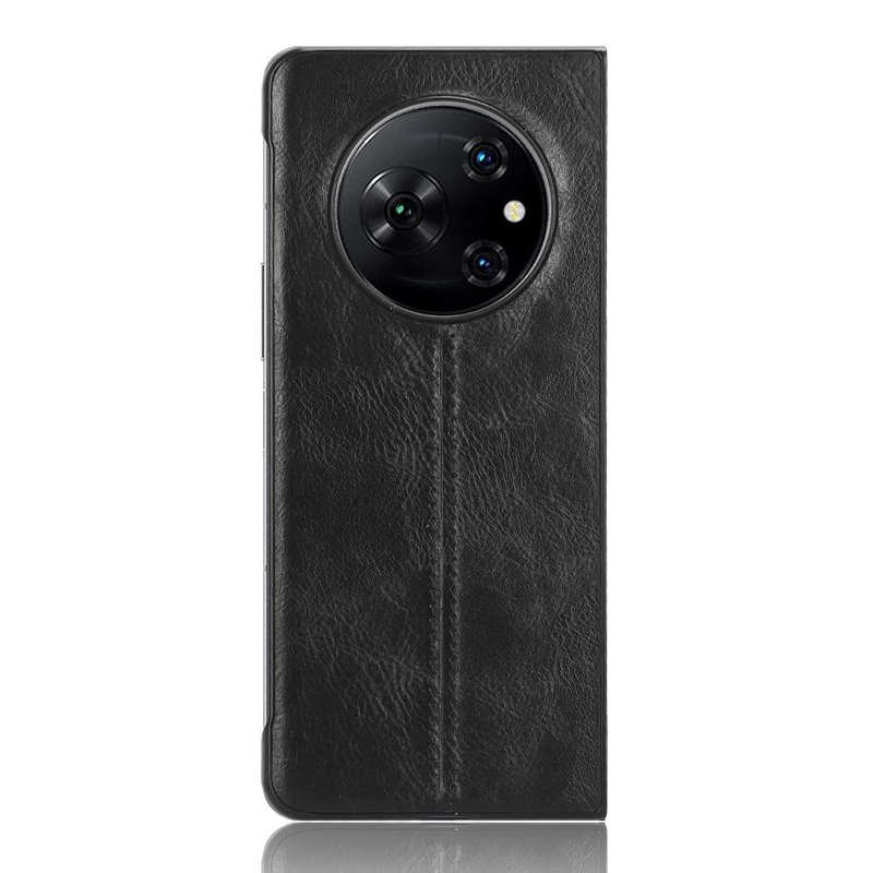 For Tecno Phantom V Fold Cow Pattern Sewing Back Cover Phone Case(Black)