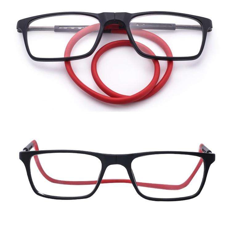 Anti Blue-ray Adjustable Neckband Magnetic Connecting Presbyopic Glasses, +4.00D(Black)