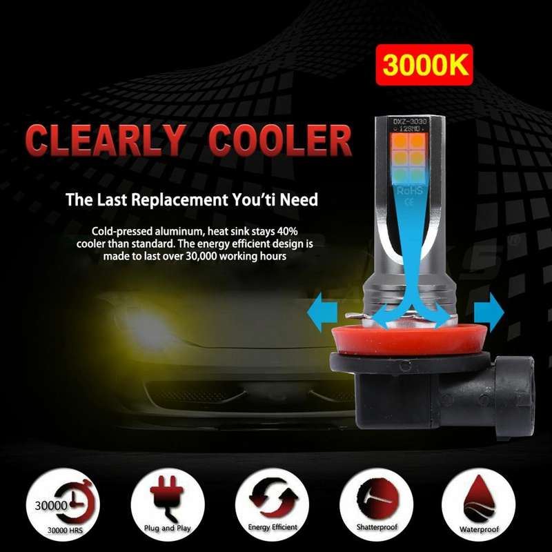 2 PCS H11 / H8 DC12V-24V / 12W / 3000K / 800LM 12LEDs SMD-3030 Car LED Fog Light (Yellow Light)