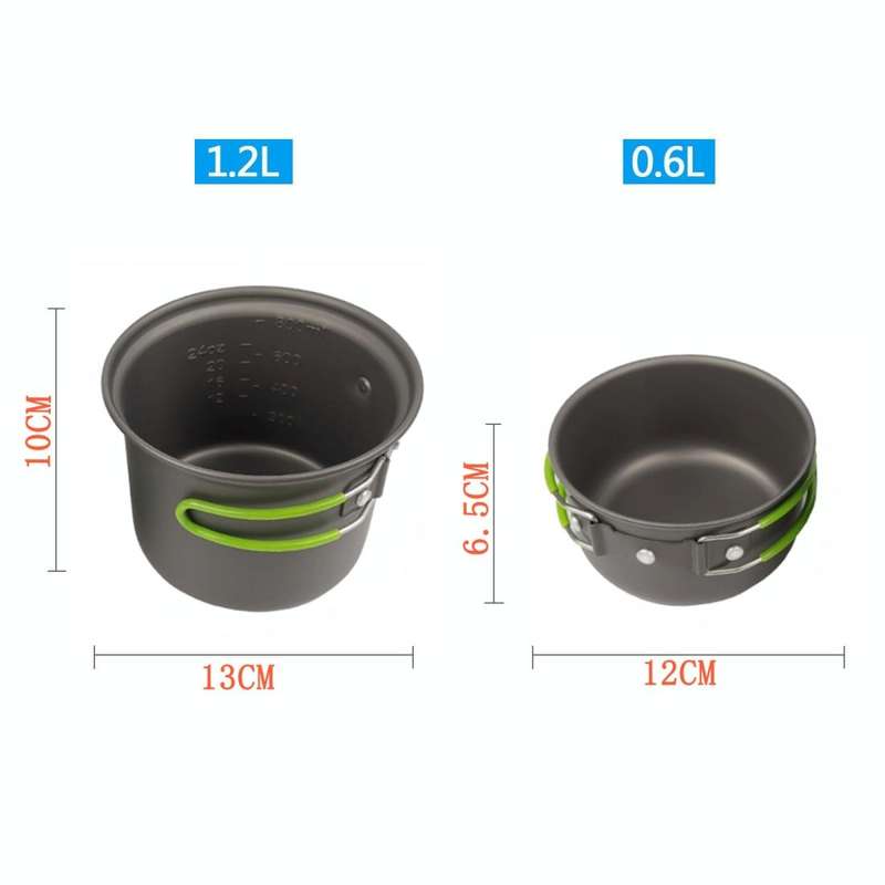 Outdoor Camping Portable Cookware 1-2 People Tableware Combo Set(Green)