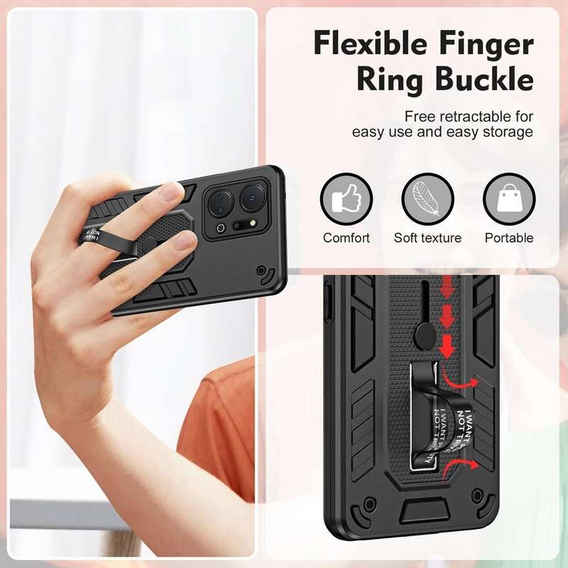 For Honor X7a 2023 Variety Brave Armor Finger Loop Holder Phone Case(Black)