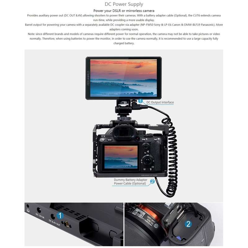 FEELWORLD CUT6 6-inch Touch Screen Monitor Recorder FHD IPS 4K HDMI Camera Field Monitor (Black)