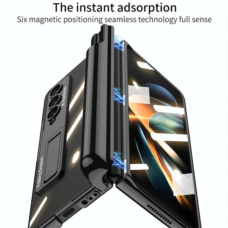 For Samsung Galaxy Z Fold4 GKK Magnetic Fold Hinge Shockproof Phone Case with Pen Slots(Black)