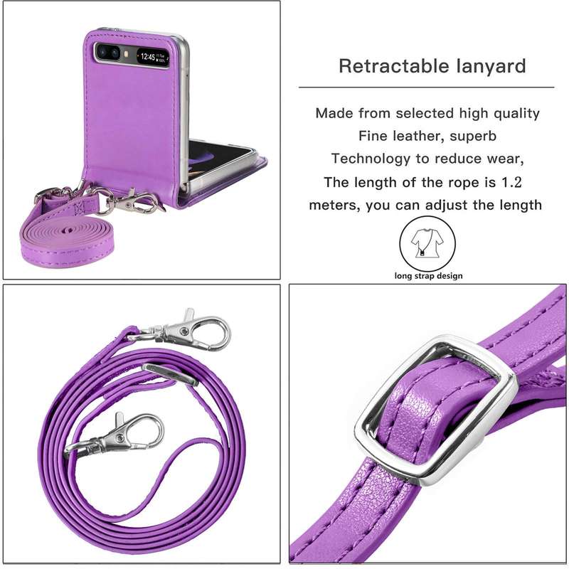 For Samsung Galaxy Z Flip 5G Diagonal Lanyard Embossed Card Phone Case(Purple)