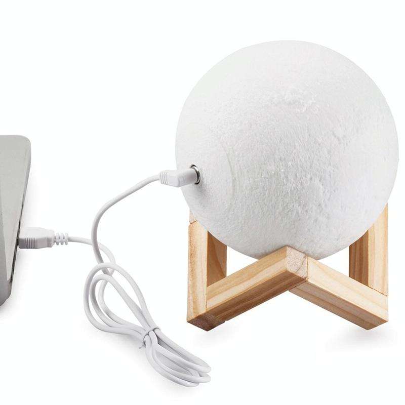 Customized Patted 3-color 3D Print Lamp USB Charging Energy-saving LED Night Light with Wooden Ho...