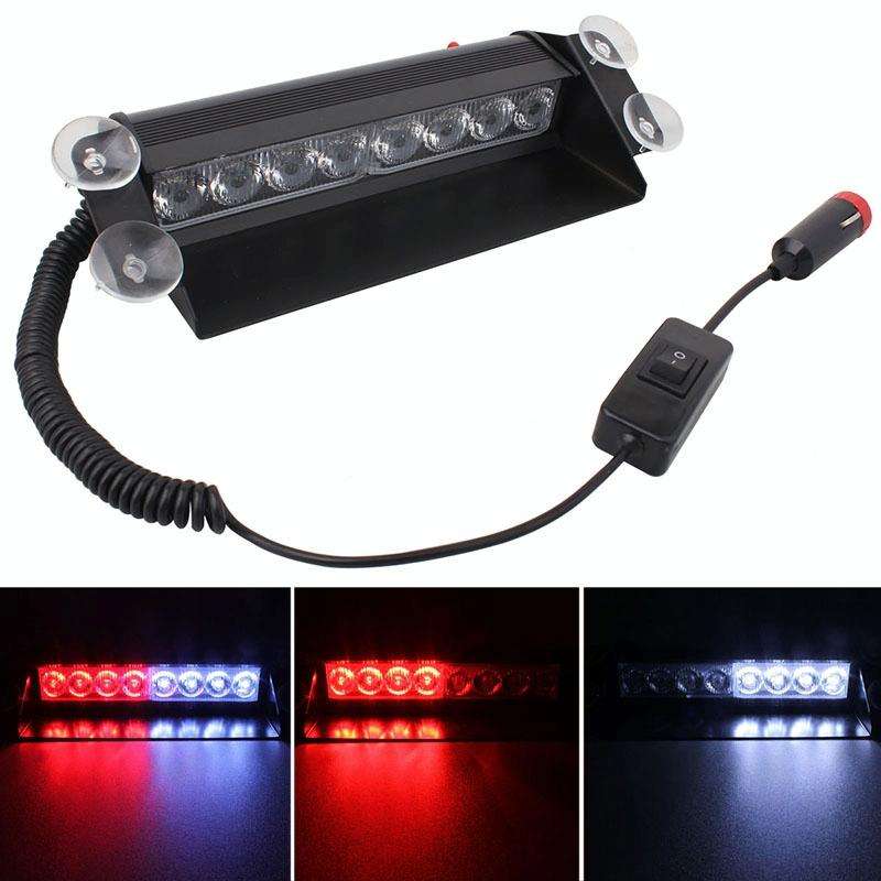 8W 800LM 8-LED White + Red Light 3-Modes Adjustable Angle Car Strobe Flash Dash Emergency Light W...