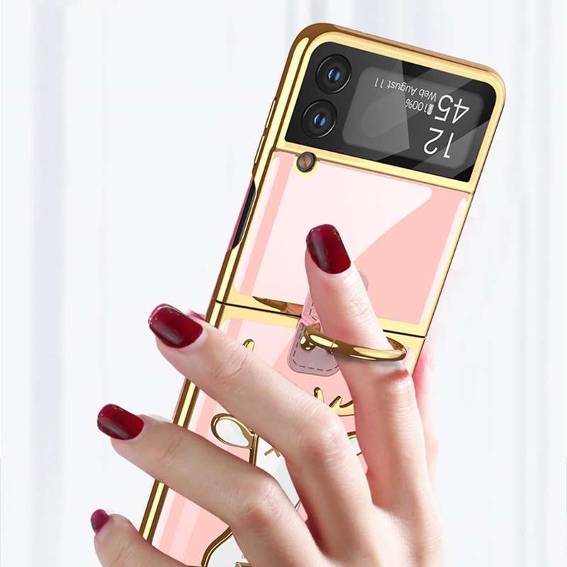 For Samsung Galaxy Z Flip4 GKK Electroplated Integrated Shockproof Phone Case with Ring Holder(Pink)