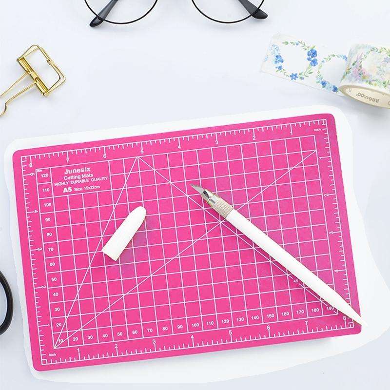 Junesix A5 Cutting Mat Set Cutting Mat & Ruler & Carving Knife(Pink)