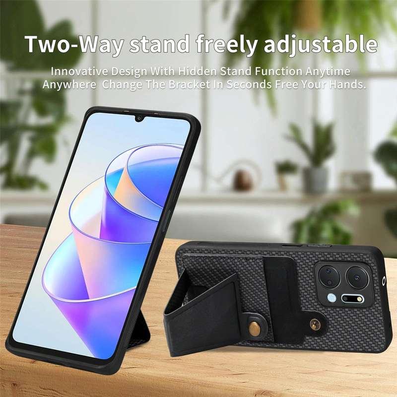 For Honor X7A Carbon Fiber Wallet Flip Card K-shaped Holder Phone Case(Black)