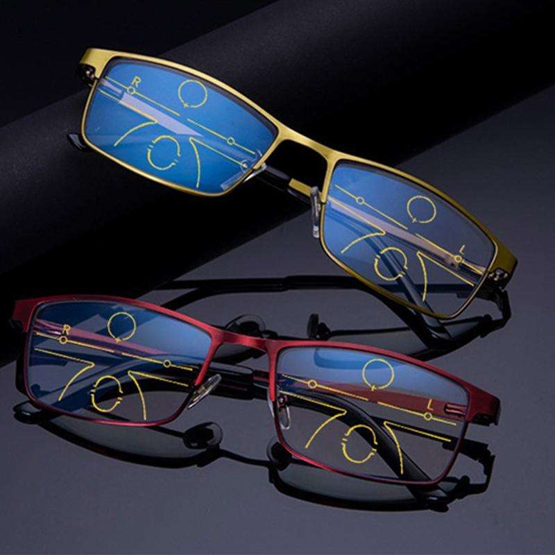 Progressive Multifocal Presbyopic Glasses Anti-blue Light Mobile Phone Glasses, Degree: +200(Gold)