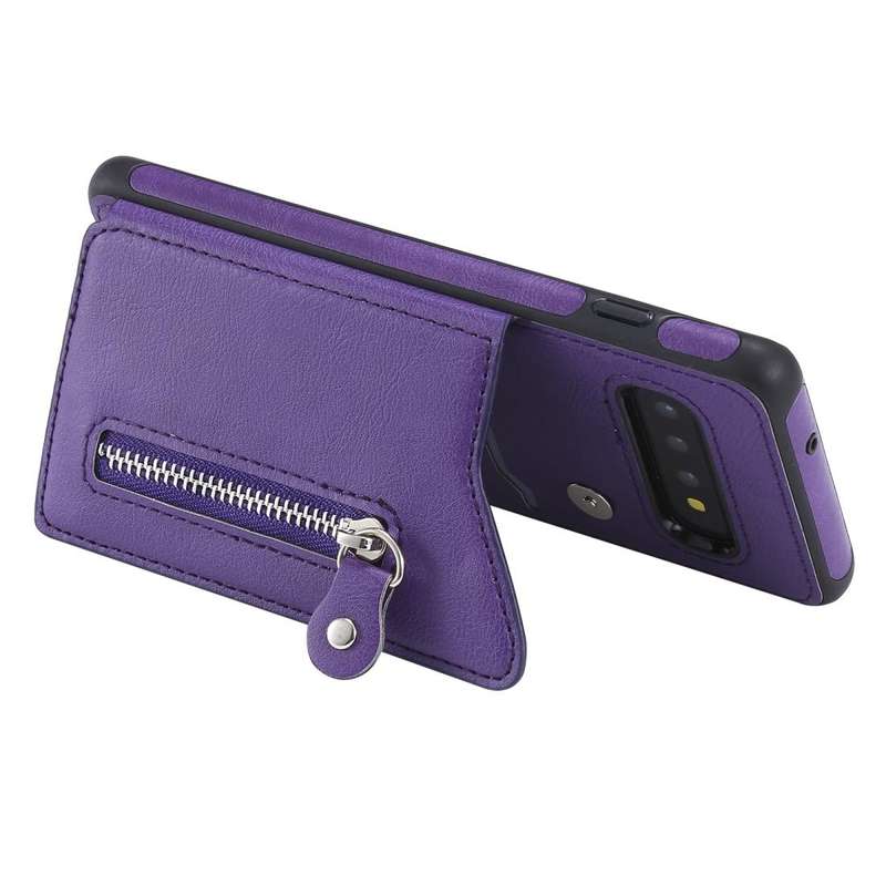 For Galaxy S10 Solid Color Double Buckle Zipper Shockproof Protective Case(Purple)