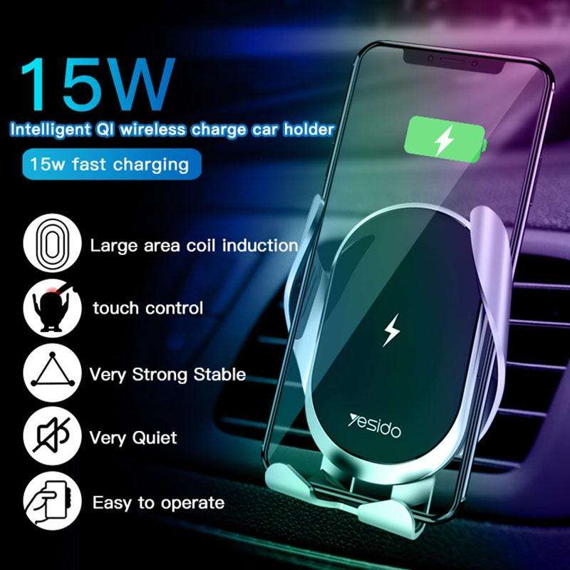 Yesido C78 Car Automatic Clamping 15W Qi Wireless Charger Phone Holder(Black)