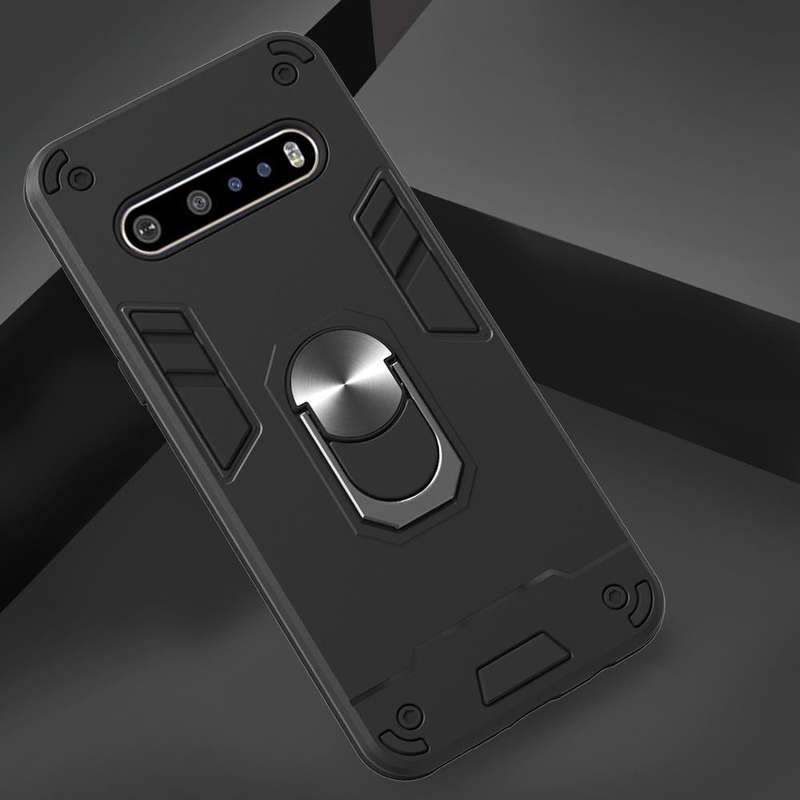 For LG V60 ThinQ 5G 2 in 1 Armour Series PC + TPU Protective Case with Ring Holder(Black)