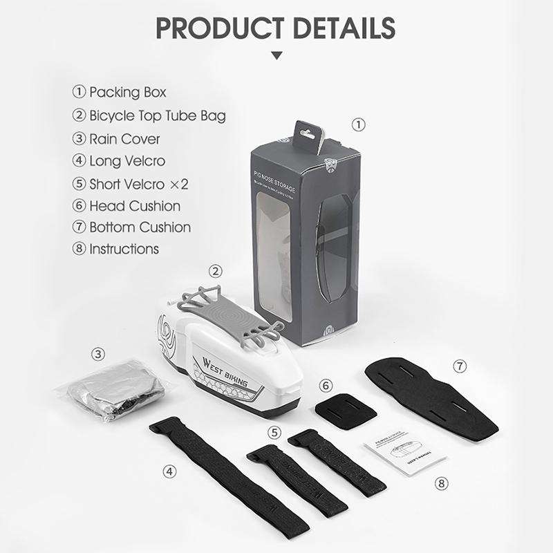 WEST BIKING Bicycle Front Beam Top Tube Bag Mountain Road Bike Waterproof Riding Equipment(Dark Ash)