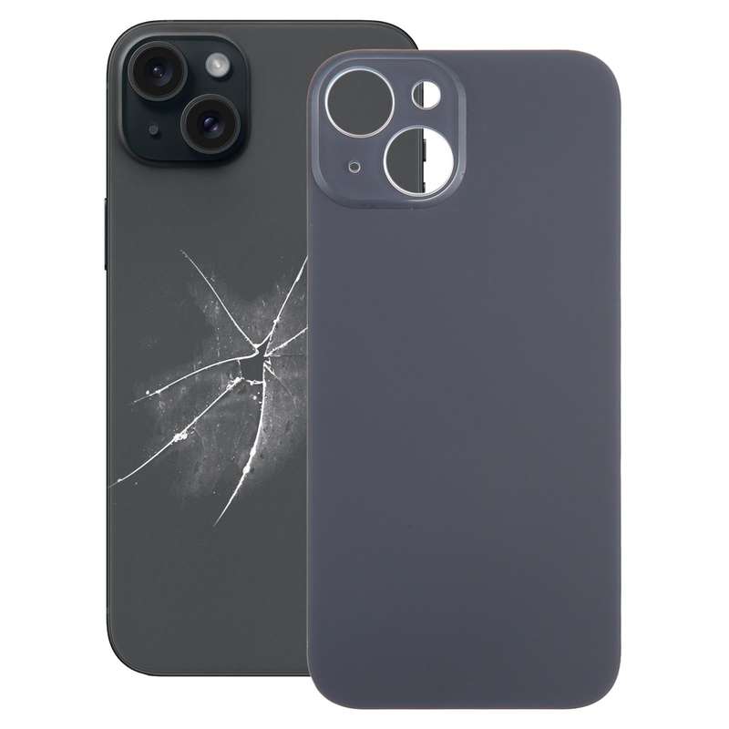 For iPhone 15 Easy Replacement Big Camera Hole Glass Back Battery Cover(Black)