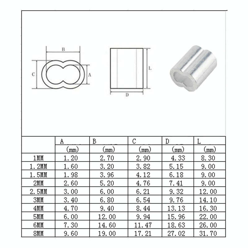 235 PCS M1 / M1.2 / M1.5 / M2 / M2.5 / M3 / M4 / M5 / M6 / M8 Wire Rope 8-shaped Aluminum Sleeve