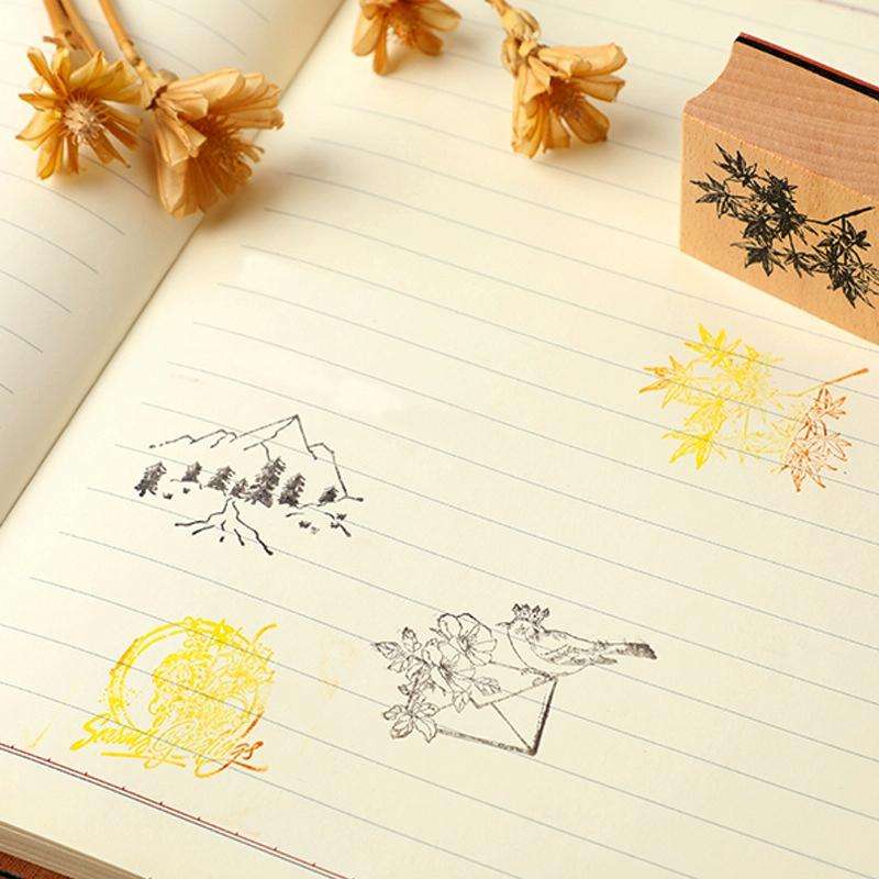 5 PCS DIY Vintage Nature Landscape Handbook Wooden Stamp(Floral Seasons)