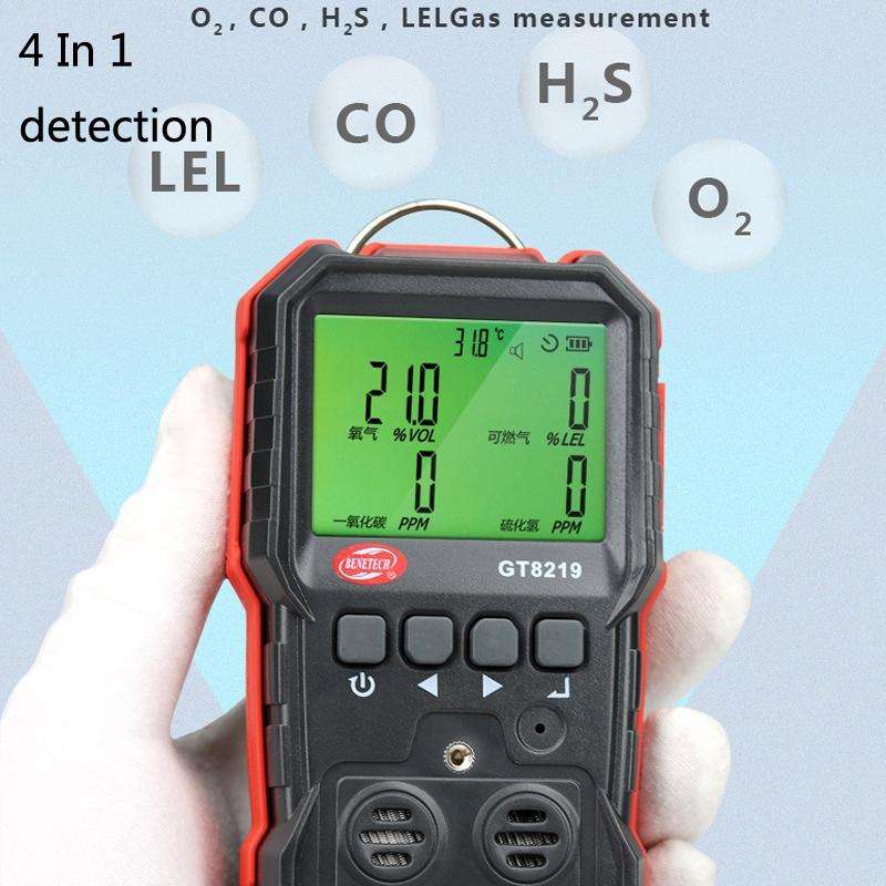 BENETECH GT8220 Flammable Gas + Oxygen + Hydrogen Sulfide + Carbon Monoxide Detector Combustible ...