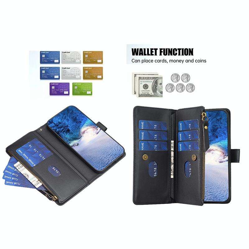 For vivo Y21 / Y21s / Y33s 9 Card Slots Zipper Wallet Leather Flip Phone Case(Black)