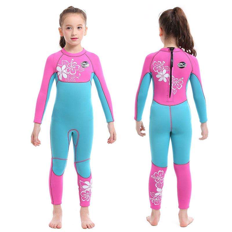 SLINX 1903 Kids Full Body Long Sleeve Thermal Wetsuit, Size: S(Pink Blue)